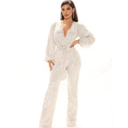 Fall High-End Women Sequ Deep V-neck Long Sleeve Jumpsuit Jumpsuit Trousers Bella Mia
