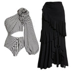 Sexy One Piece Swimsuit Women Pleated Ruffled Striped Swimsuit Bikini Mesh Maxi Dress Bella Mia
