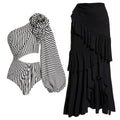 Sexy One Piece Swimsuit Women Pleated Ruffled Striped Swimsuit Bikini Mesh Maxi Dress Bella Mia
