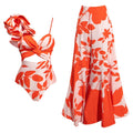 One Shoulder Ruffled Hollow Out Cutout Printed One Piece Swimsuit Women Skirt Bella Mia