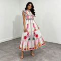 Retro Artistic Printed Dress Summer Stand Collar Ruffle Feifei Long Loose Dress Women