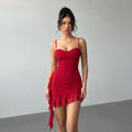 Red Sexy Sequin Sling Women Dress Slim Fit Ruffled Short Dress Party Dress