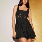 Summer Sweet Fresh Solid Color Strap Lace Embroidered Hollow Out Cutout Tassel Design Short Dress Bella Mia