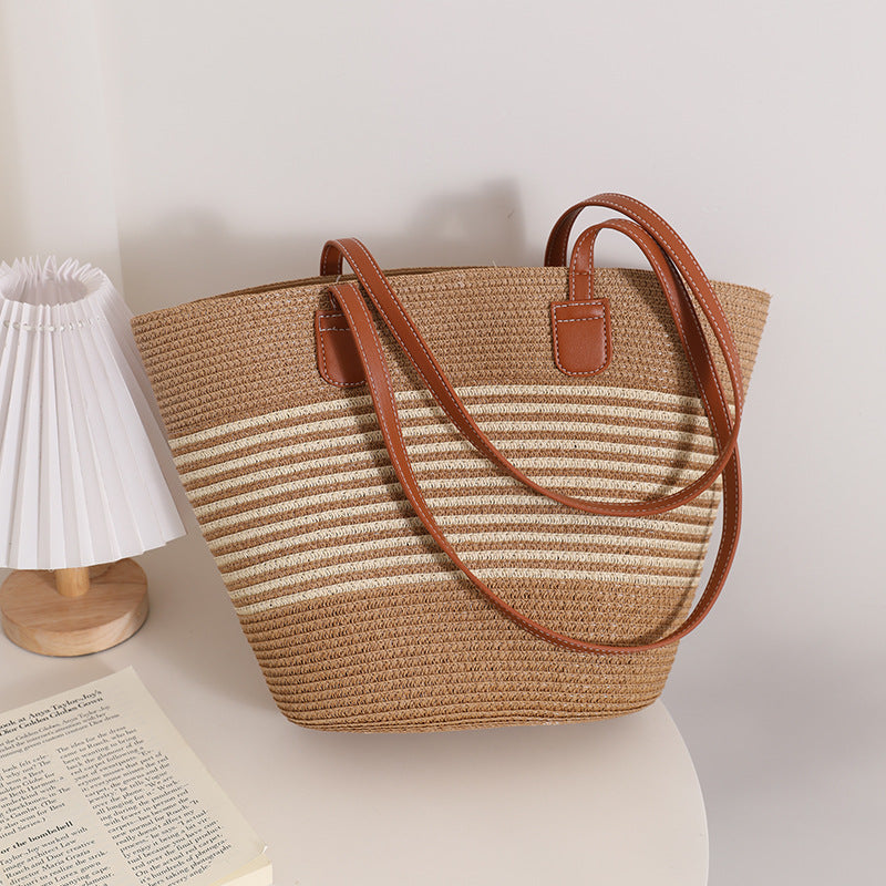 Simple Shoulder Straw Bag Woven Bag Summer Large Capacity Casual All Match Women Seaside Beach Rattan Woven Bag