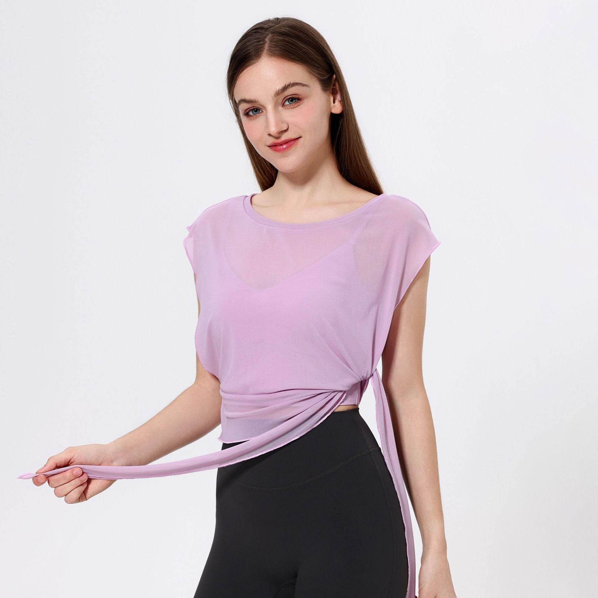 Two Piece Mesh Yoga Clothes Short Sleeve Running Quick Drying Sports Bra One Piece Cup Workout Dance Clothes Top Bella Mia