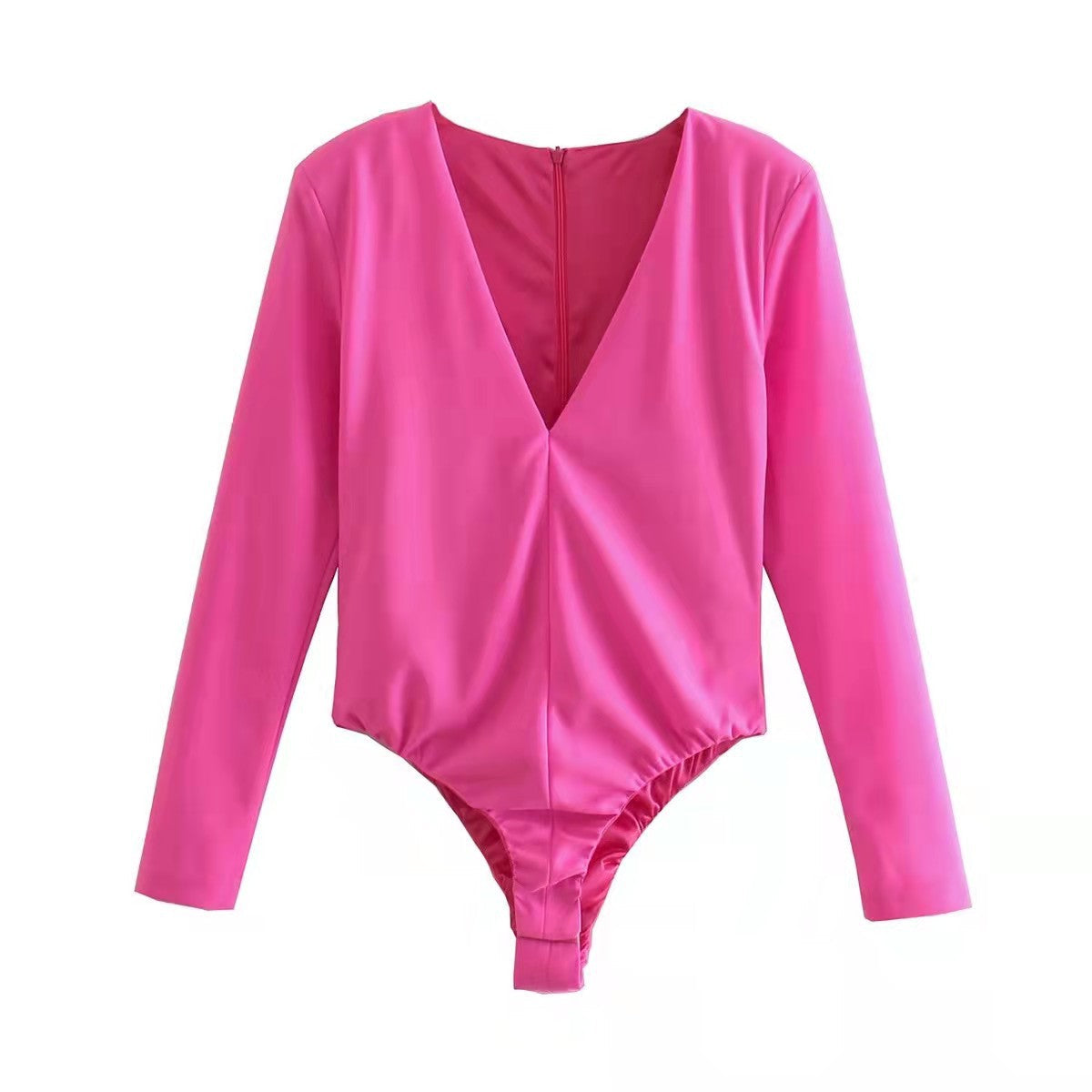 Women Clothing Sexy Four Color Deep V Plunge neck Padded Shoulder Close Fitting Inner Bodysuit Bella Mia