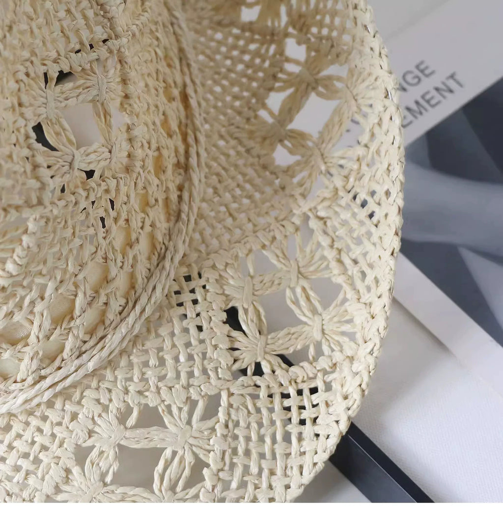 New Arrival Hand-Woven Straw Hat Cut Out Summer Sun Protection for Men and Women Sun Hat Western Cowboy Hat Outdoor All-Matching Hat