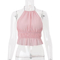 Women Clothing Summer Street Sexy Sexy Cutout Pleated Solid Color Halter Vest Top Bella Mia