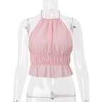 Women Clothing Summer Street Sexy Sexy Cutout Pleated Solid Color Halter Vest Top Bella Mia