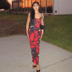 Printed U Neck Strap Slim Fit Sexy Women Dress Bella Mia
