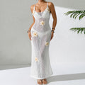 Women Clothing Dress Fresh Hand Crocheting Floral Decoration Hollow Out Cutout out Halter Lace up Sexy Side Split Knitted Dress