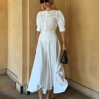 Women Clothing Satin High Grade Skirt Set round Neck Short Sleeve Cardigan Top Elegant Two Piece Set Bella Mia