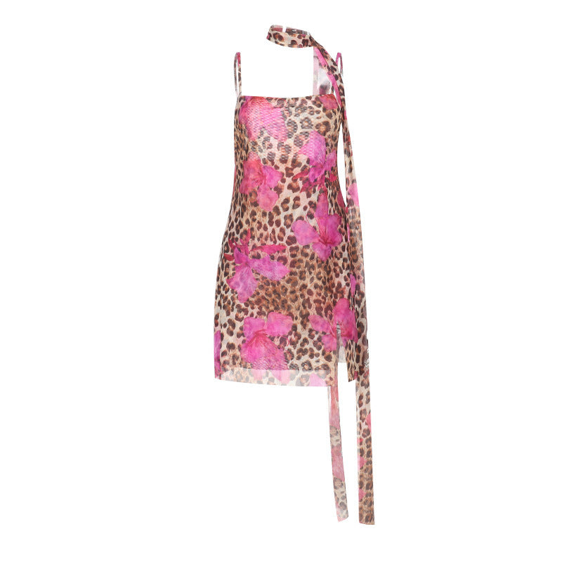 Summer Women Sexy Waist Trimming Suspender Leopard Print Dress Women Bella Mia
