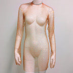 Women Grid Rhinestone Fishnet Dress Sexy Bikini Cover Up Fishnet Beach Dress Bella Mia