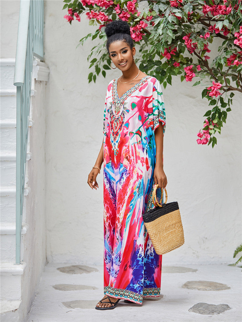 Positioning Printing Beach Blouse Robe Vacation Sun Protection Shirt Seaside Beach Cover Up Bella Mia