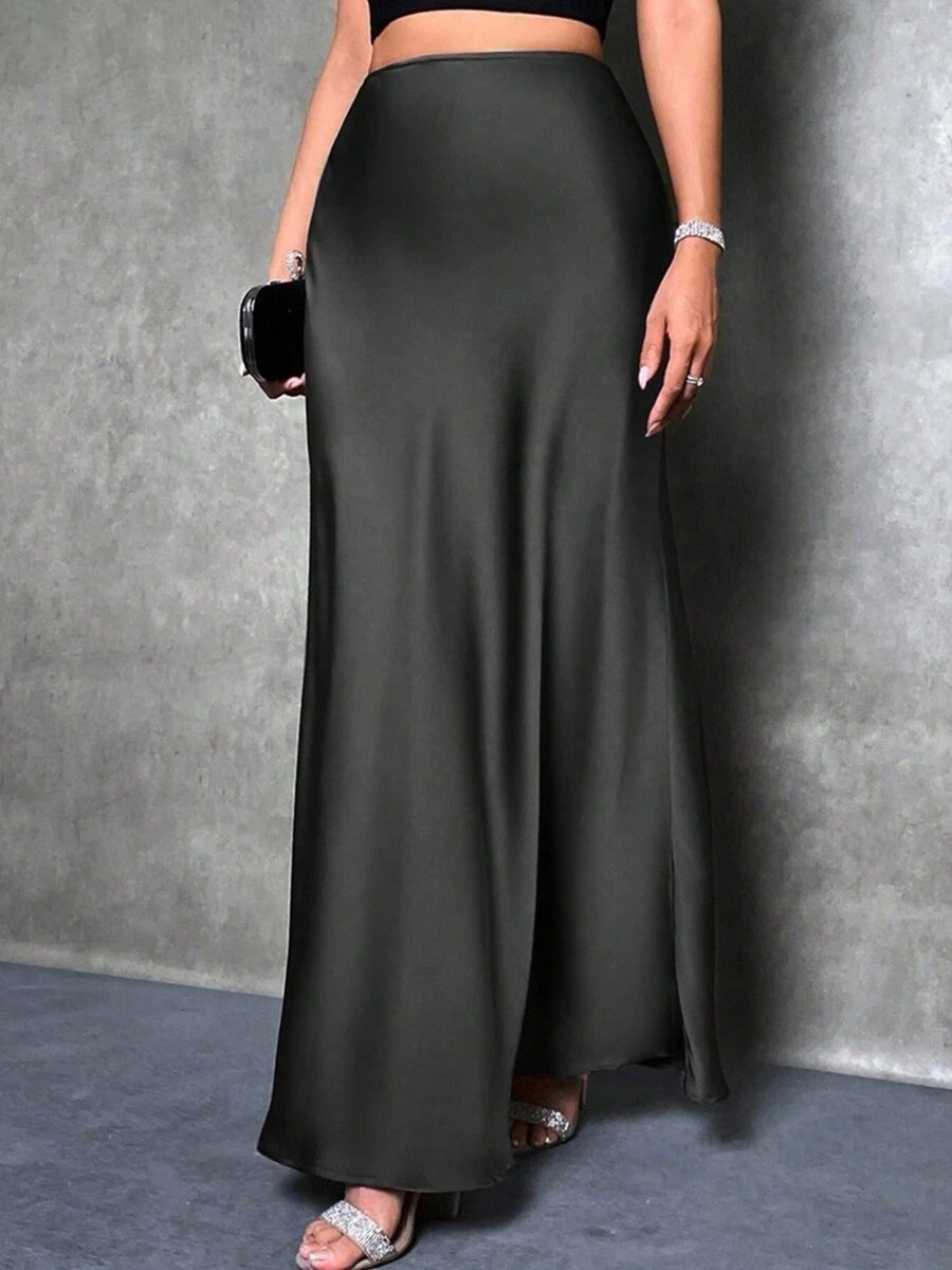 Satin Skirt Autumn Winter Simple A line Long Skirt Women Clothing Bella Mia