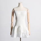 Spring Sexy Sexy Elastic Waist Tube Top Embroidered Ruffled Short Dress for Women Bella Mia