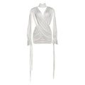 Autumn Winter Women Solid Color Sexy Hollow Out Cutout Long Sleeved Deep V Plunge neck Cross Stitching Hip Dress Bella Mia