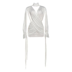 Autumn Winter Women Solid Color Sexy Hollow Out Cutout Long Sleeved Deep V Plunge neck Cross Stitching Hip Dress Bella Mia