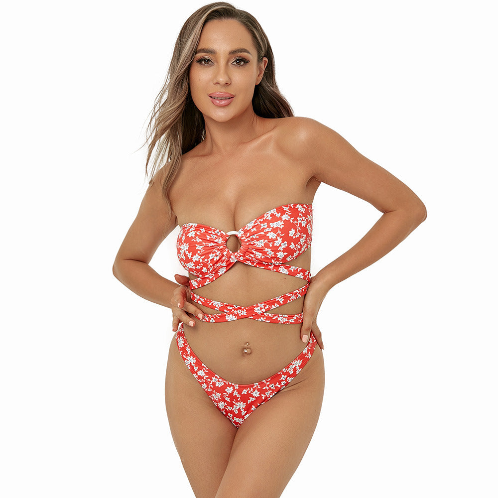 Sexy Triangle Split Swimsuit Bikini Push up Tube Top Criss Cross Long Shoelace Bikini Bella Mia