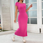 Women Clothing Spring Summer Slim Fit Sexy Backless Sheath Split Sleeveless Dress Bella Mia