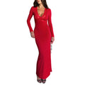 Red V neck Lace Stitching Long Sleeved Slim Fit Sheath Fishtail Dress Elegant Sexy Dress Bella Mia