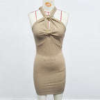 Sexy Slim Fit Slimming Hip Metal Decorative Short Chest Hollow Out Cutout out Halter Backless Dress Bella Mia