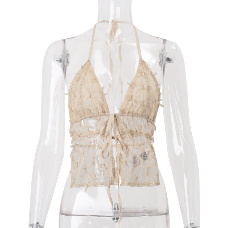 Women Clothing Summer Sexy Sexy Lace up Cardigan Sexy Halterneck Vest Top Bella Mia