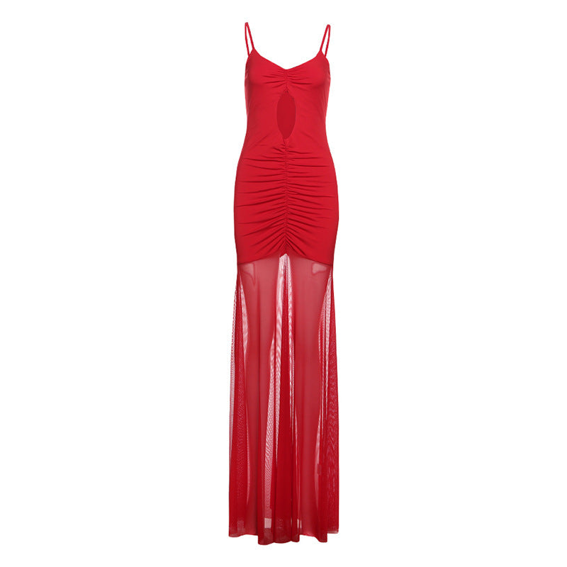 Summer Sexy Cutout Sling Maxi Dress Solid Color Mesh Dress Women Bella Mia