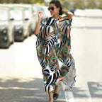 Beach Cover-up Elastic Printing Oversized Button Vacation Robe Bella Mia