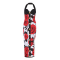 Classic Rose Jacquard Knitted Bandage Dress Sexy Halter Gold Buckle Stretch Dress Bella Mia