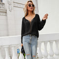 Fall Women Clothing Simple Elegant Sexy Cutout Lace Stitching V neck Top Women Bella Mia