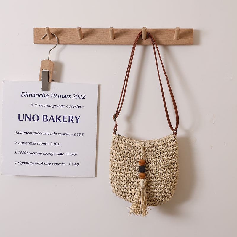 Supply Crossbody Straw Bag Wooden Bead Tassel Straw Bag Woven Bag Vacation Beach Bag Women Shoulder Bag Bella Mia