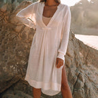 Tencel Bamboo Pullover Sun Protection Beach Jacket Seaside Vacation Bikini Cover Up Swimsuit Blouse Women Bella Mia