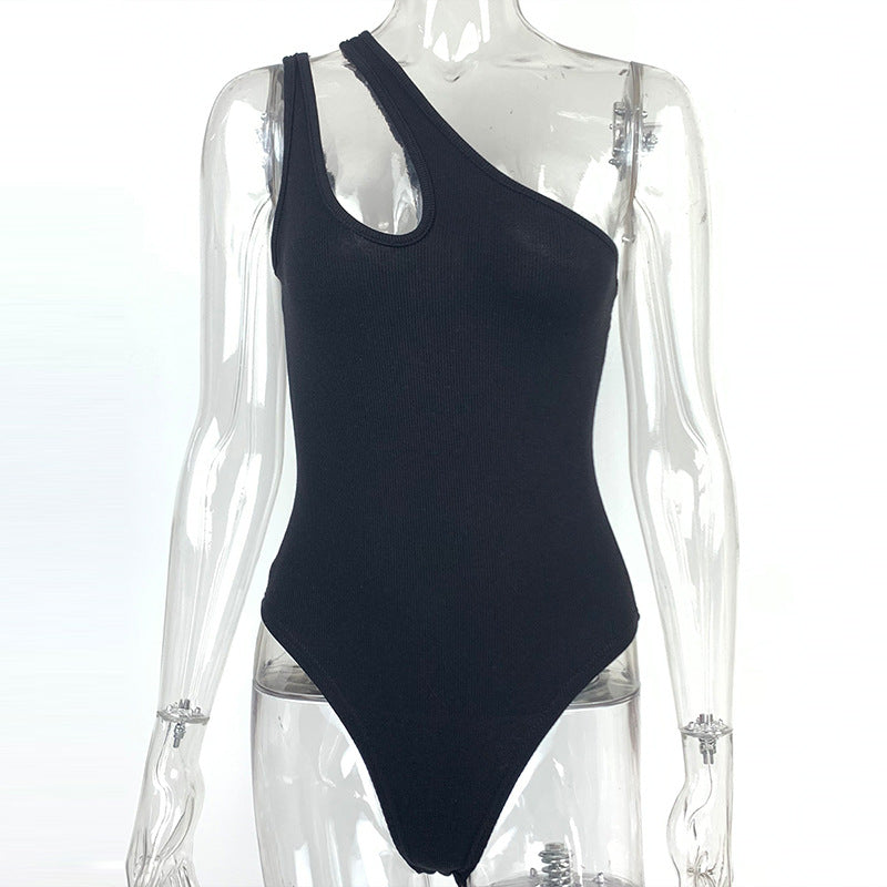 Summer Women Sexy Slim Cotton Rib One Shoulder Hollow Out Cutout Out Jumpsuit Bella Mia