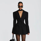 Women Clothing Autumn Solid Color Casual Slim Fit Suit Long Sleeve Bud Faux Pocket Dress Bella Mia