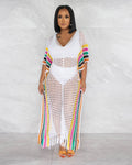 Summer Women Dress Sexy Woolen Hand Crochet Knitted Tassel Color Matching Beach Dress Bella Mia