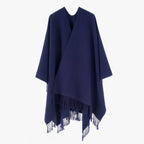 Solid Color Cashmere like Tassel Large Split Shawl Warm Monochrome Cape Plain Shawl Bella Mia