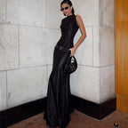 Women Clothing Autumn Winter Personality Turtleneck Slim Sleeveless Solid Color Faux Leather Dress Women Bella Mia