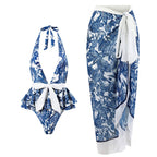 One Piece Swimsuit Women Skinny Slimming Vintage Printed Chiffon Dress With Steel Bracket Hard Bag Bella Mia
