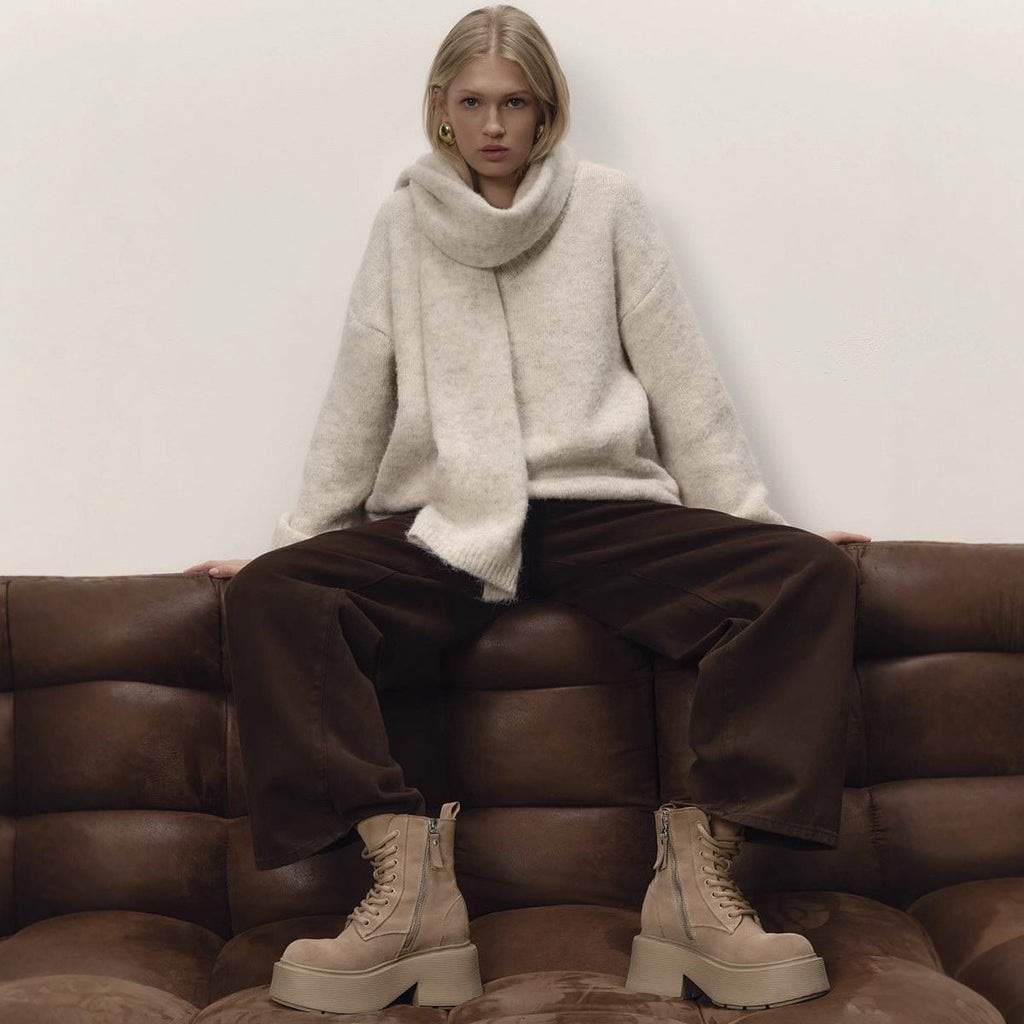 Loose Lazy Soft Wool Sweater Women Autumn Winter Pullover Loose Sweater Scarf Set Bella Mia