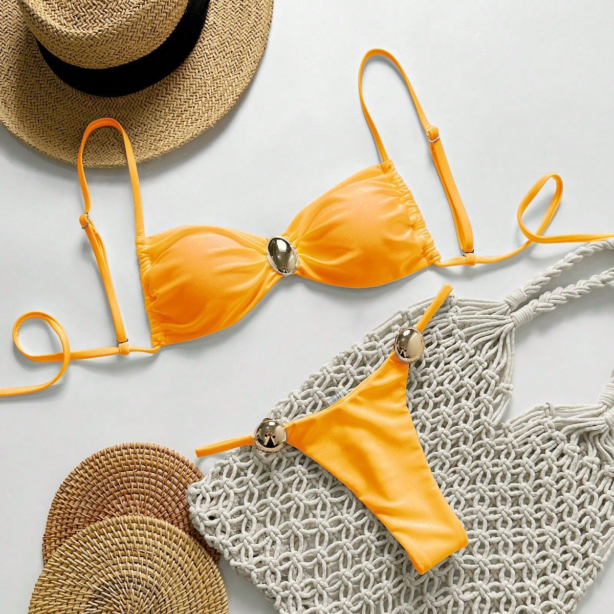 Swimwear Solid Color Bikini Sexy Lace up Bikini Lady Simple Split Swimsuit Bella Mia