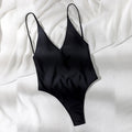 Simple Conservative One Piece Swimsuit V neck Backless Solid Color Sexy Slimming Spring Bathing