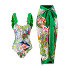 One Piece Printed Skirt Conservative Swimwear Two Piece Women Swimsuit Bella Mia