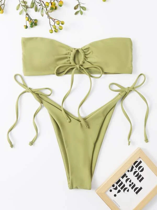 Women Seperated Swimwear Low Waist Basic Strapless Solid Color Tube Top Sexy Bikini Bella Mia