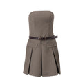 Women Clothing Autumn Personality Street Retro Bandeau Slim Fit Dress Pleated Dress Bella Mia