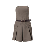 Women Clothing Autumn Personality Street Retro Bandeau Slim Fit Dress Pleated Dress Bella Mia