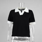 Short Sleeved Knitwear Summer Office Polo Collar Contrast Color Slim Fit Knitted Top Bella Mia