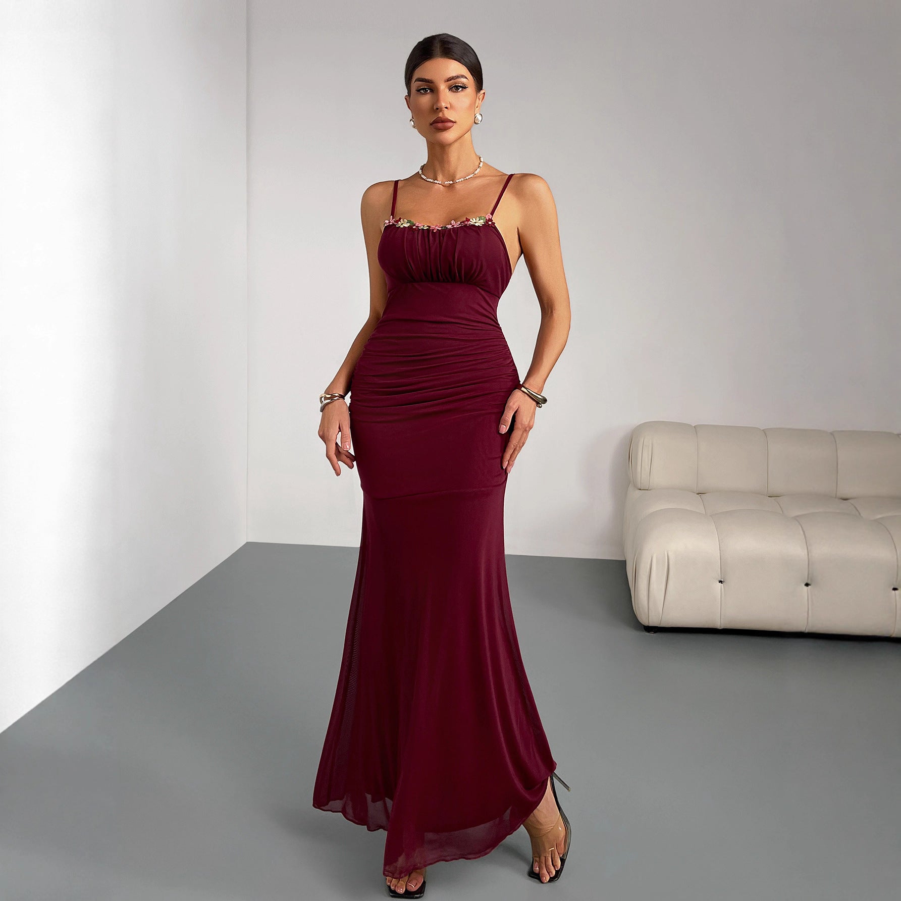 Slim Fit Fishtail Dress Women Sling Pleating Dress Slim Fit Sexy Party Party Wedding Bridesmaid Bella Mia