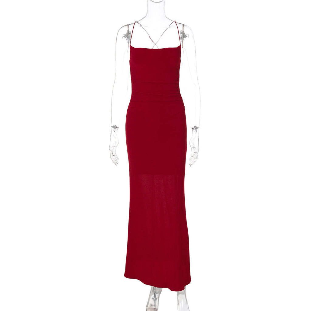 Women Clothing Summer Elegant Slim Waist Sexy Backless Spaghetti Straps Dress Bella Mia
